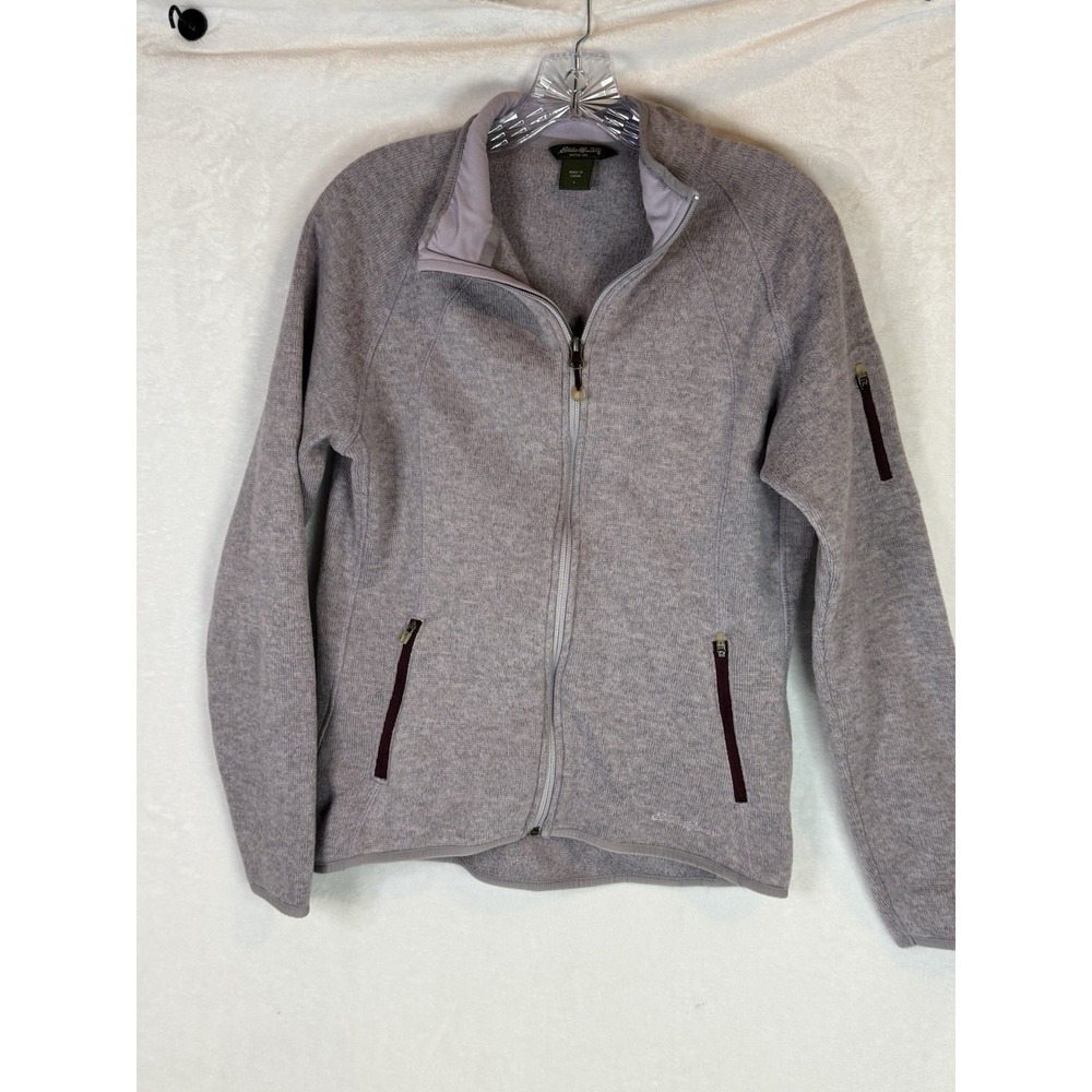 Eddie Bauer Womens Large Full Zip Fleece Jacket Gray Heather Outdoor Cozy